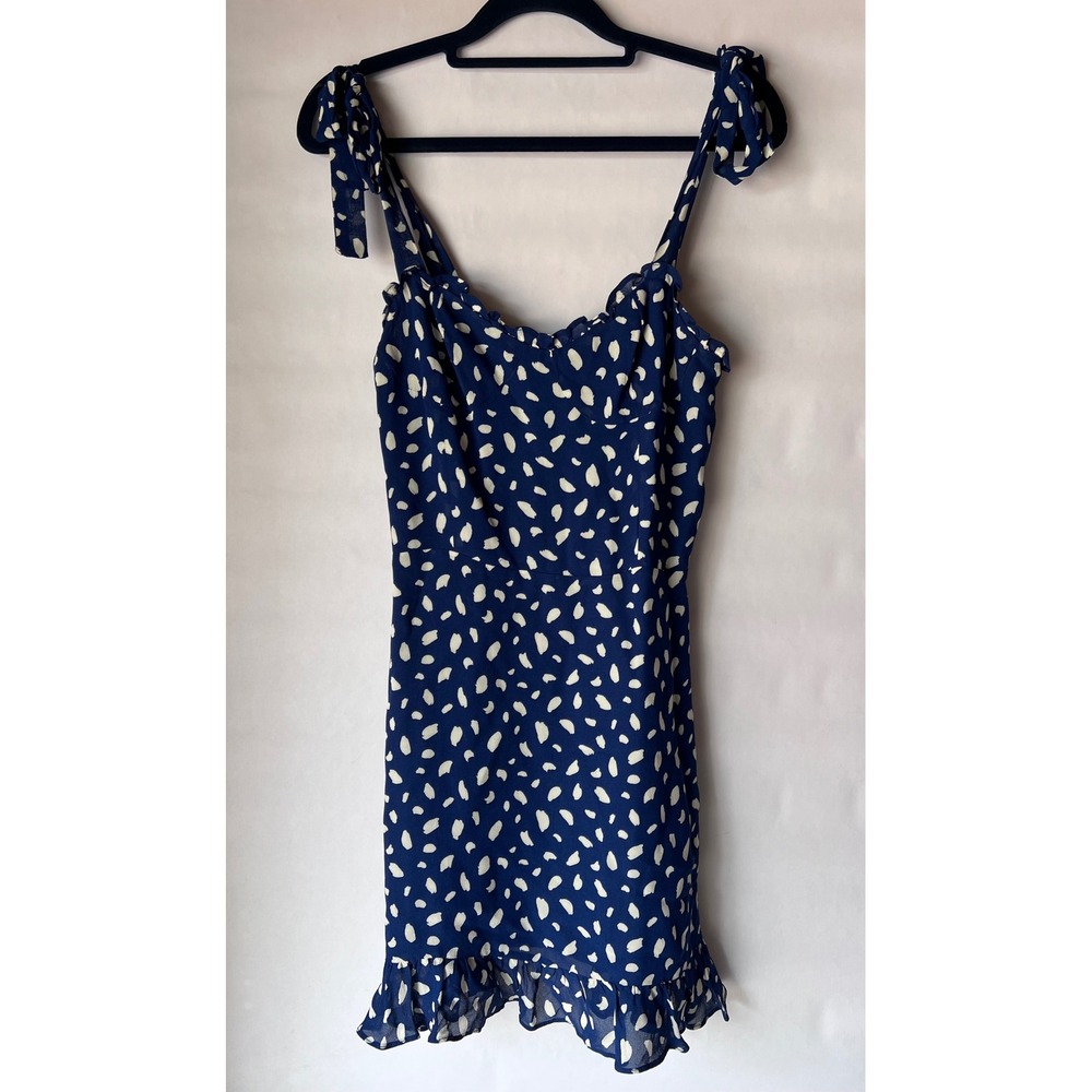 Reformation Christine Blue moray women's Polka Dot Tie Strap Ruffle Mini Dress 4